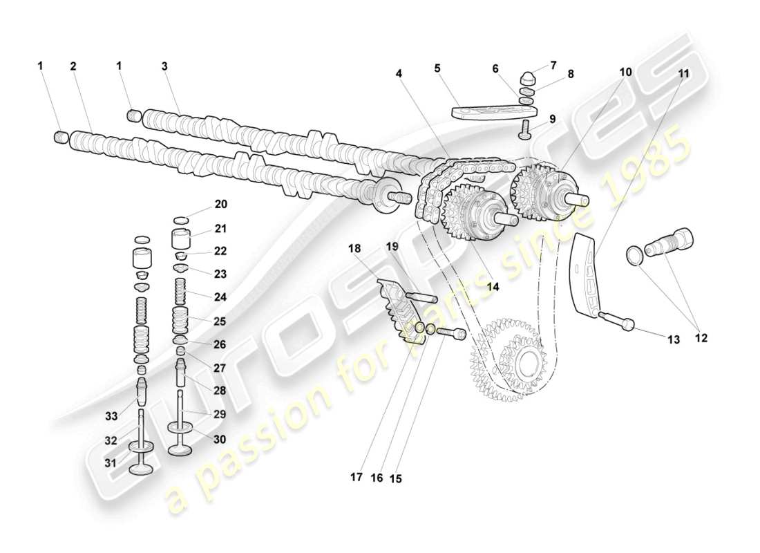 lamborghini murcielago coupe (2005) camshaft, valves right part diagram