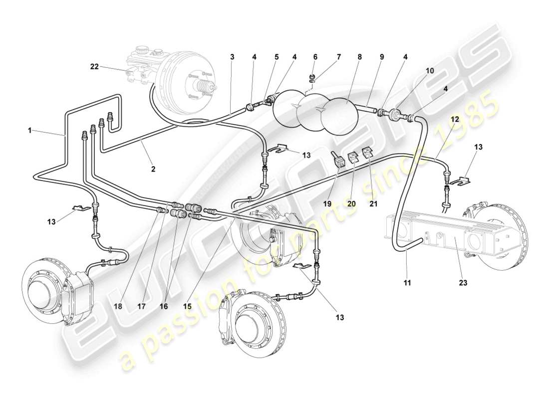 lamborghini murcielago coupe (2004) brake pipe part diagram