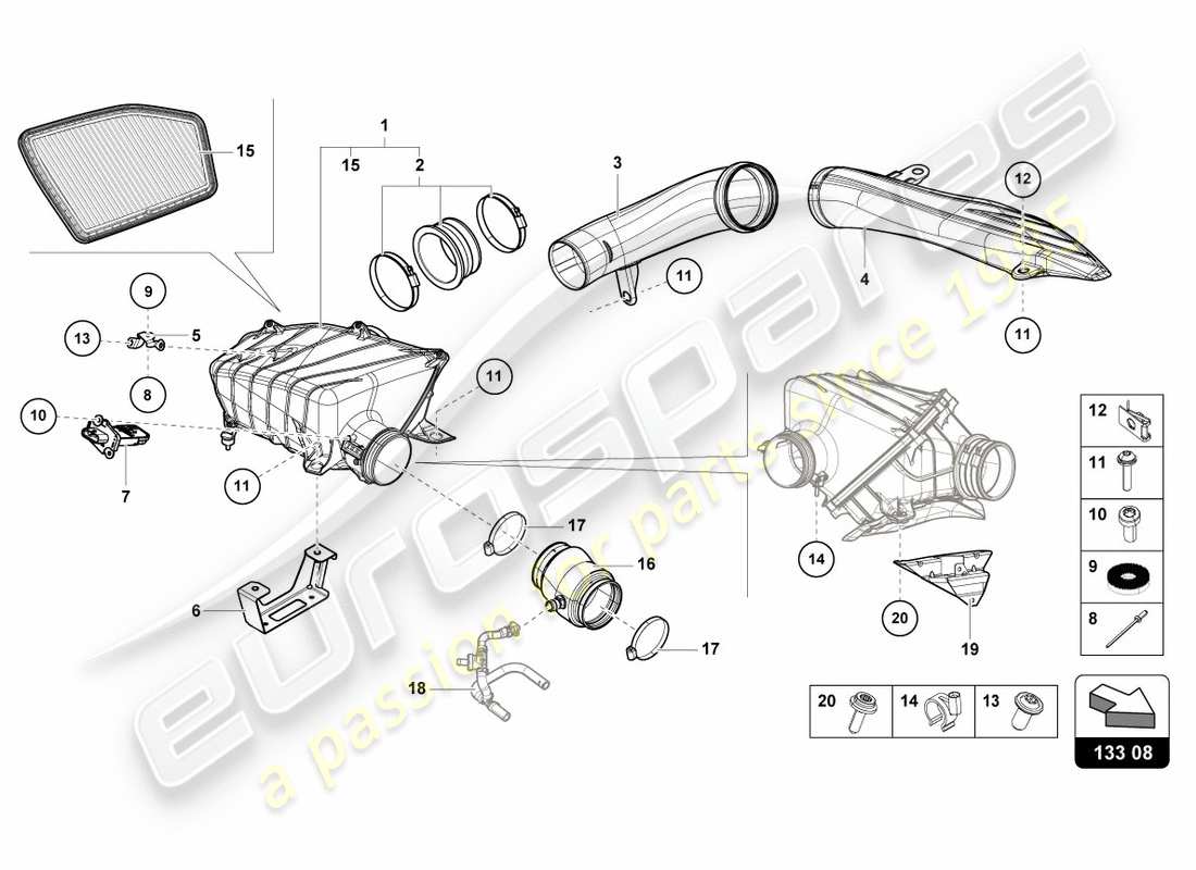 lamborghini performante coupe (2020) air filter housing part diagram