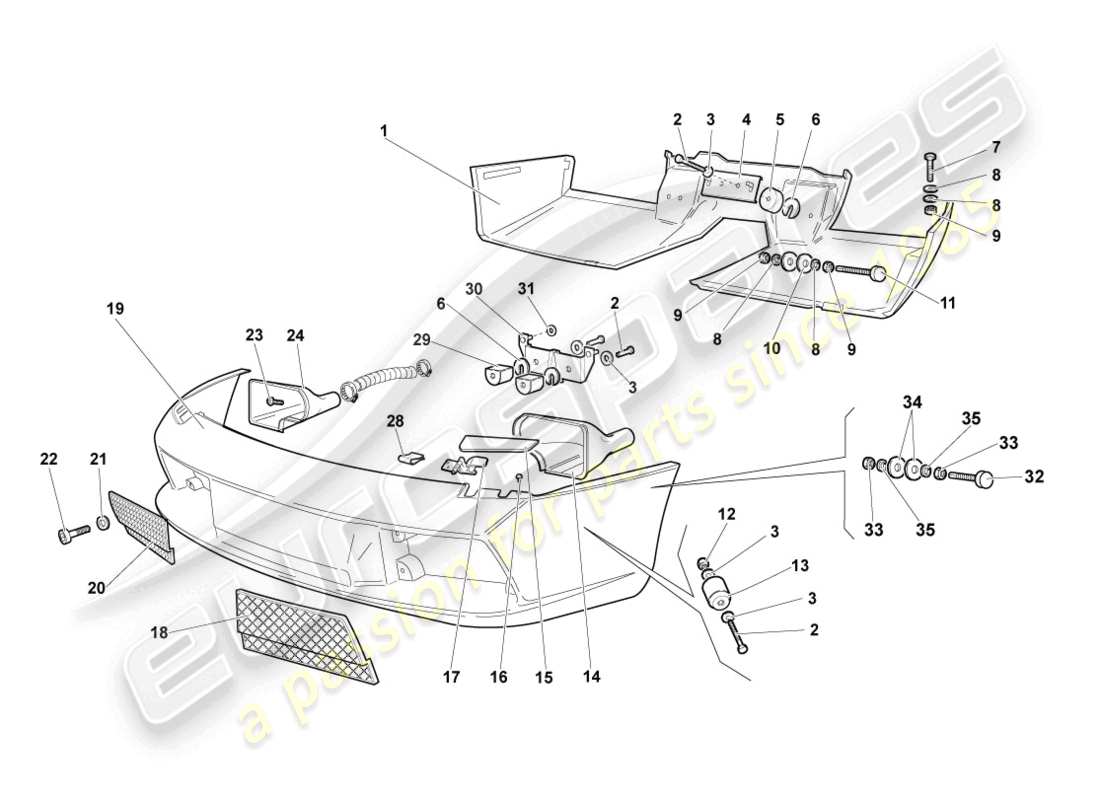 lamborghini murcielago coupe (2005) bumper front and rear part diagram