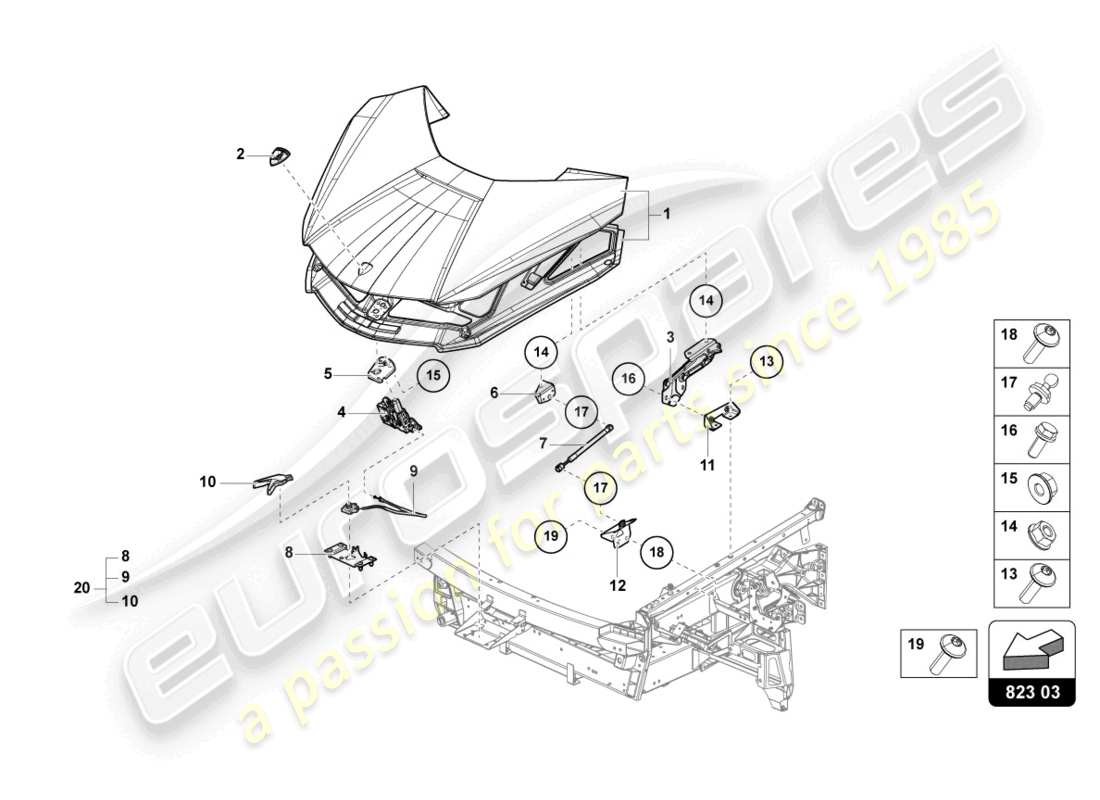 lamborghini sian (2021) bonnet front part diagram