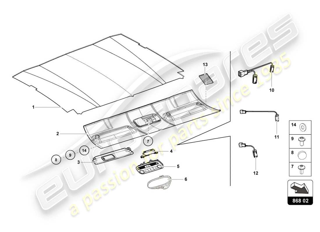 lamborghini lp580-2 coupe (2018) roof trim part diagram