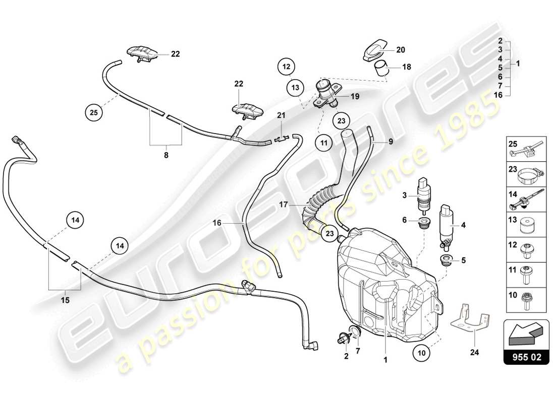 lamborghini lp720-4 coupe 50 (2014) windscreen washer system part diagram