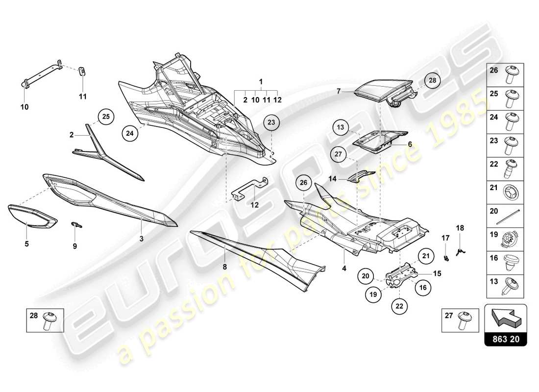 lamborghini sian (2021) cover for center console part diagram