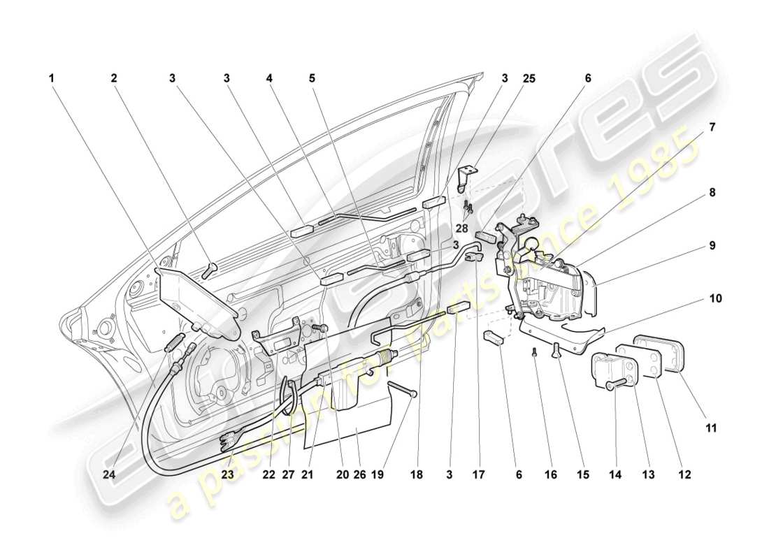 lamborghini murcielago coupe (2006) door lock part diagram