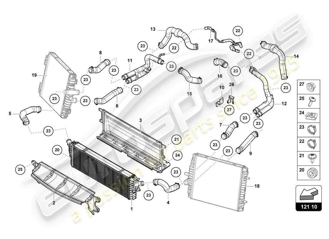 lamborghini evo spyder 2wd (2020) cooler for coolant part diagram