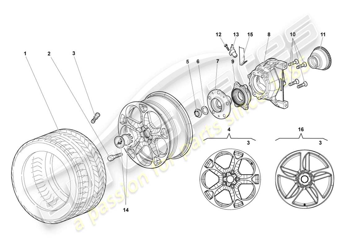 lamborghini murcielago coupe (2006) wheel bearing housing front part diagram