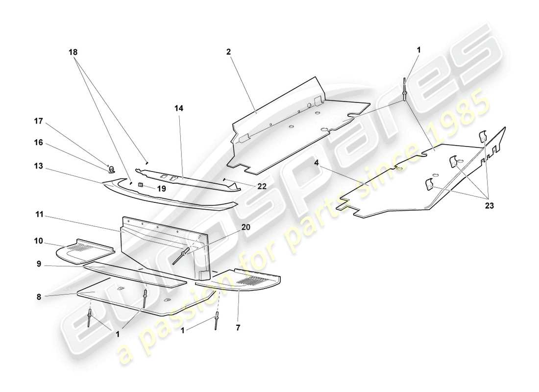 lamborghini murcielago coupe (2006) heat shield for floor panel part diagram