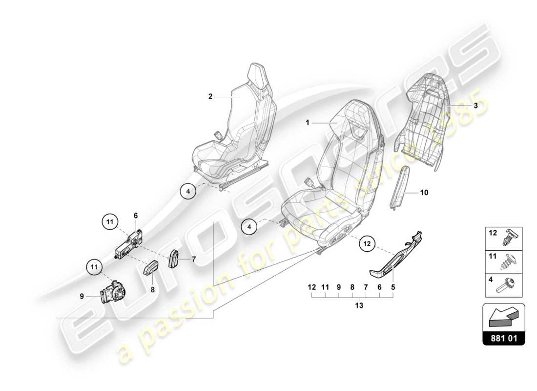 lamborghini evo spyder 2wd (2020) seat part diagram