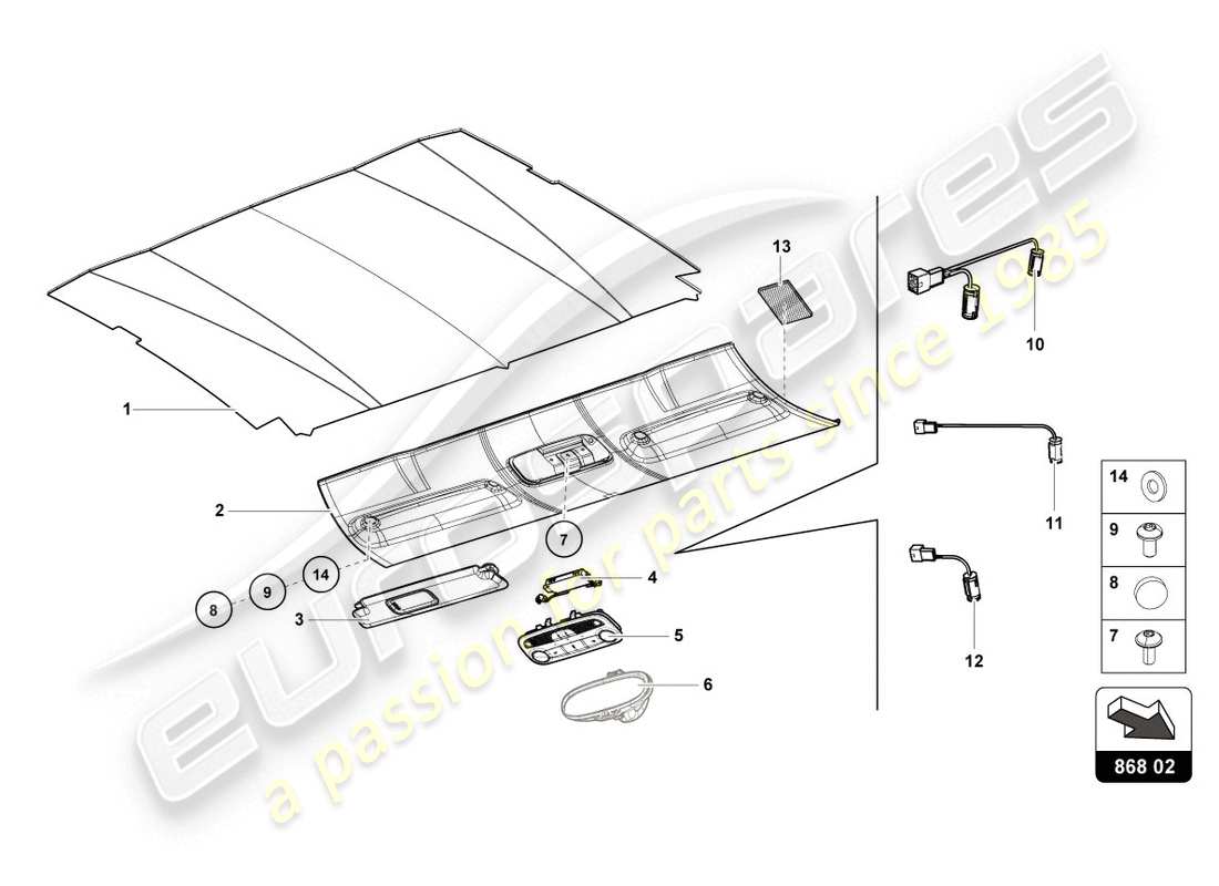 lamborghini lp610-4 coupe (2015) roof trim part diagram