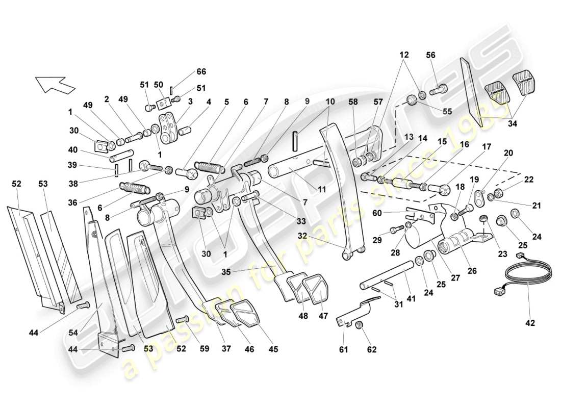 lamborghini murcielago coupe (2002) brake and accel. lever mech. part diagram