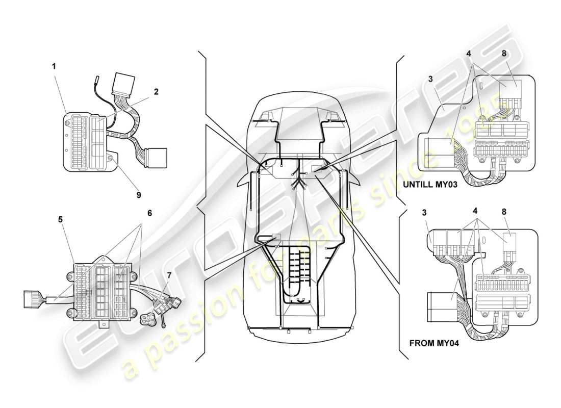 lamborghini murcielago coupe (2005) central electrics part diagram