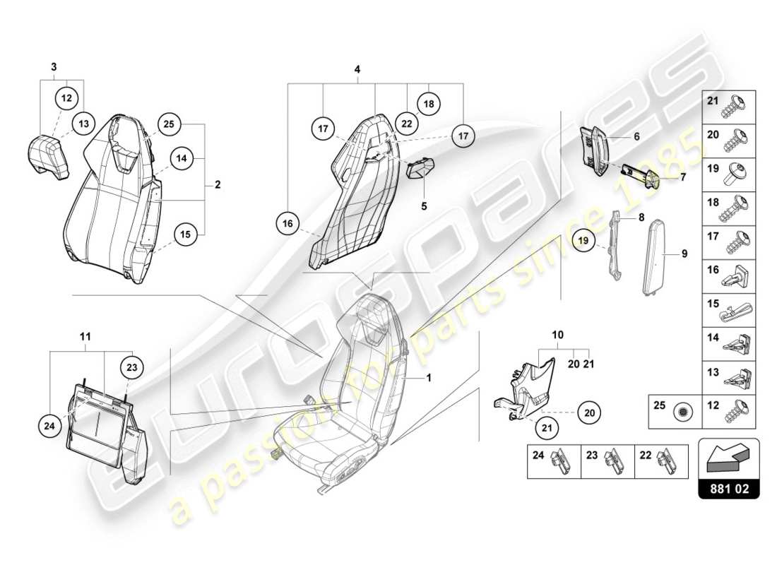 lamborghini lp610-4 coupe (2019) backrest part diagram