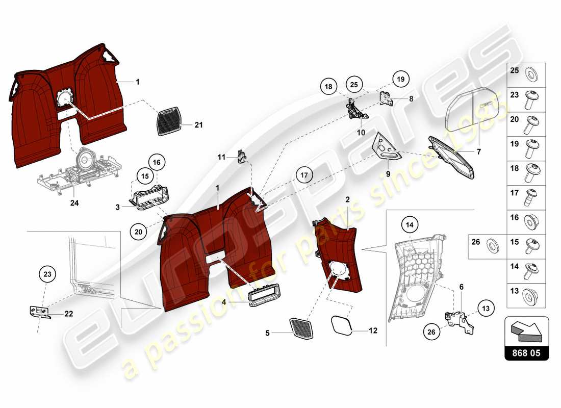 lamborghini lp610-4 spyder (2018) trim inner part diagram