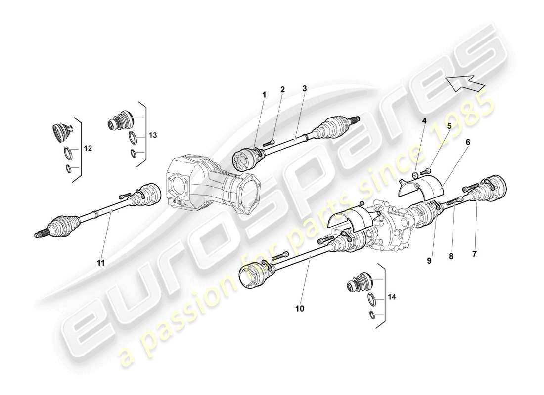 lamborghini murcielago coupe (2005) drive shaft front part diagram