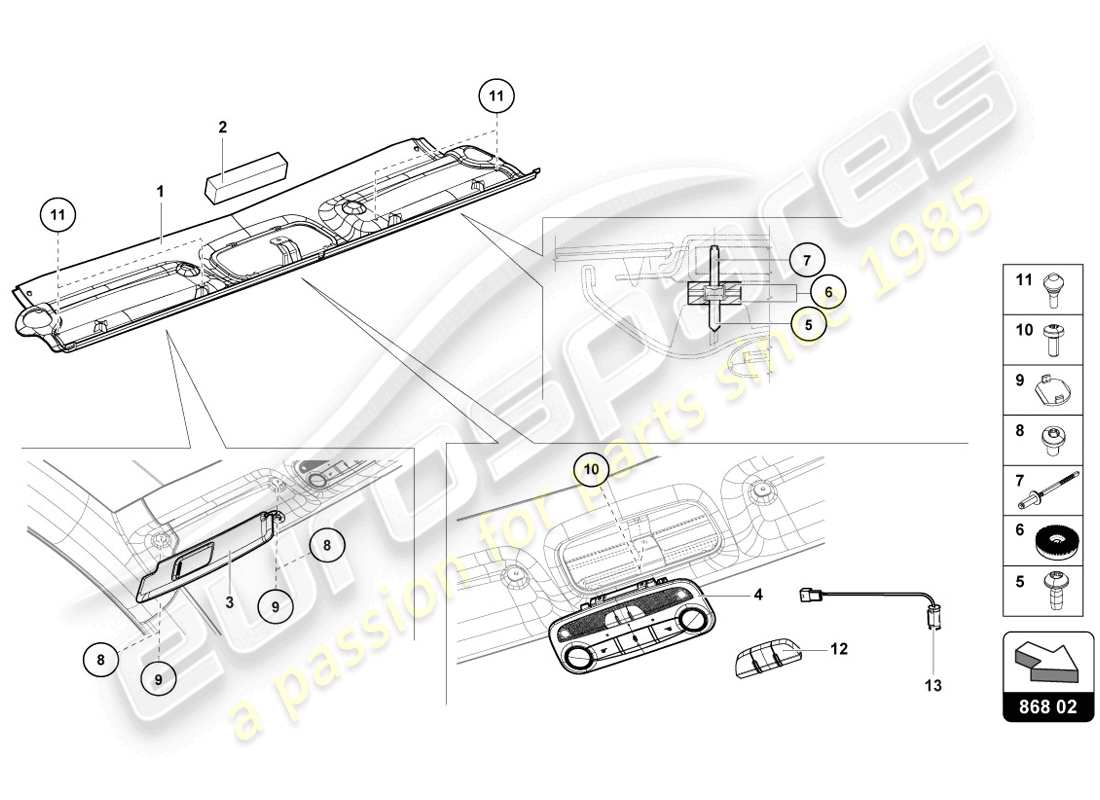 lamborghini lp720-4 coupe 50 (2014) roof frame trim part diagram