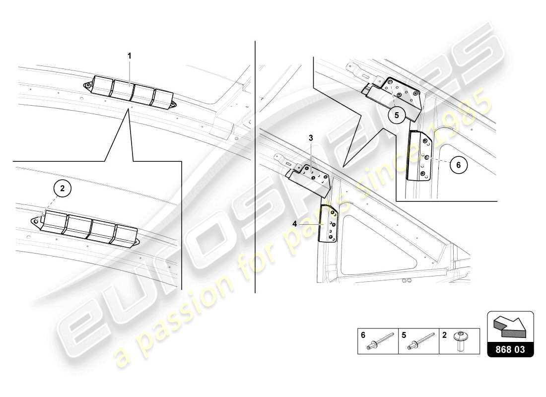 lamborghini lp720-4 coupe 50 (2014) roof frame trim part diagram