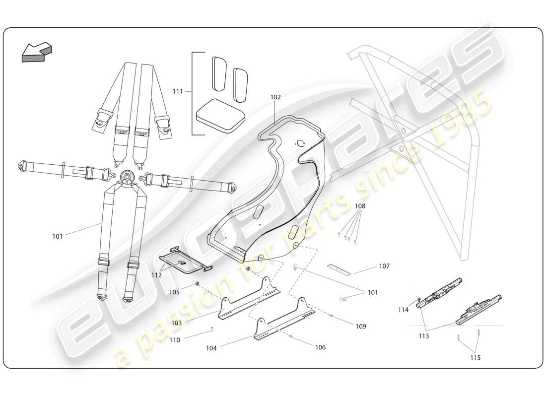 lamborghini super trofeo (2009-2014) seat and safety part diagram