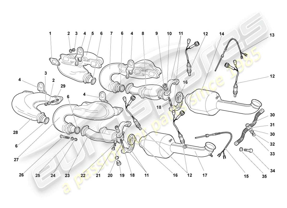 lamborghini murcielago coupe (2005) exhaust manifolds part diagram