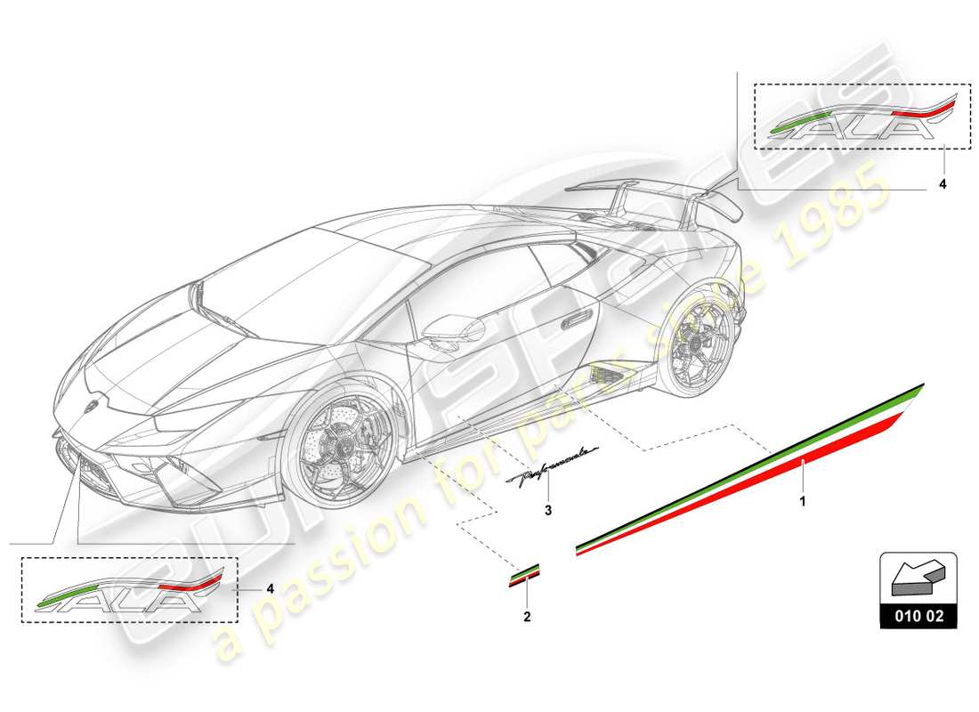 a part diagram from the lamborghini performante coupe (2018) parts catalogue