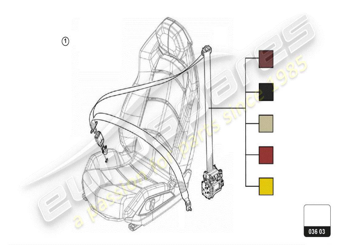 lamborghini huracan lp610-4 coupe (accessories) 1 set: three-point inertia reel seat belt and press button buckle part diagram