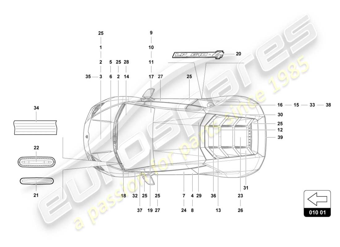 lamborghini performante coupe (2020) inscriptions/lettering part diagram