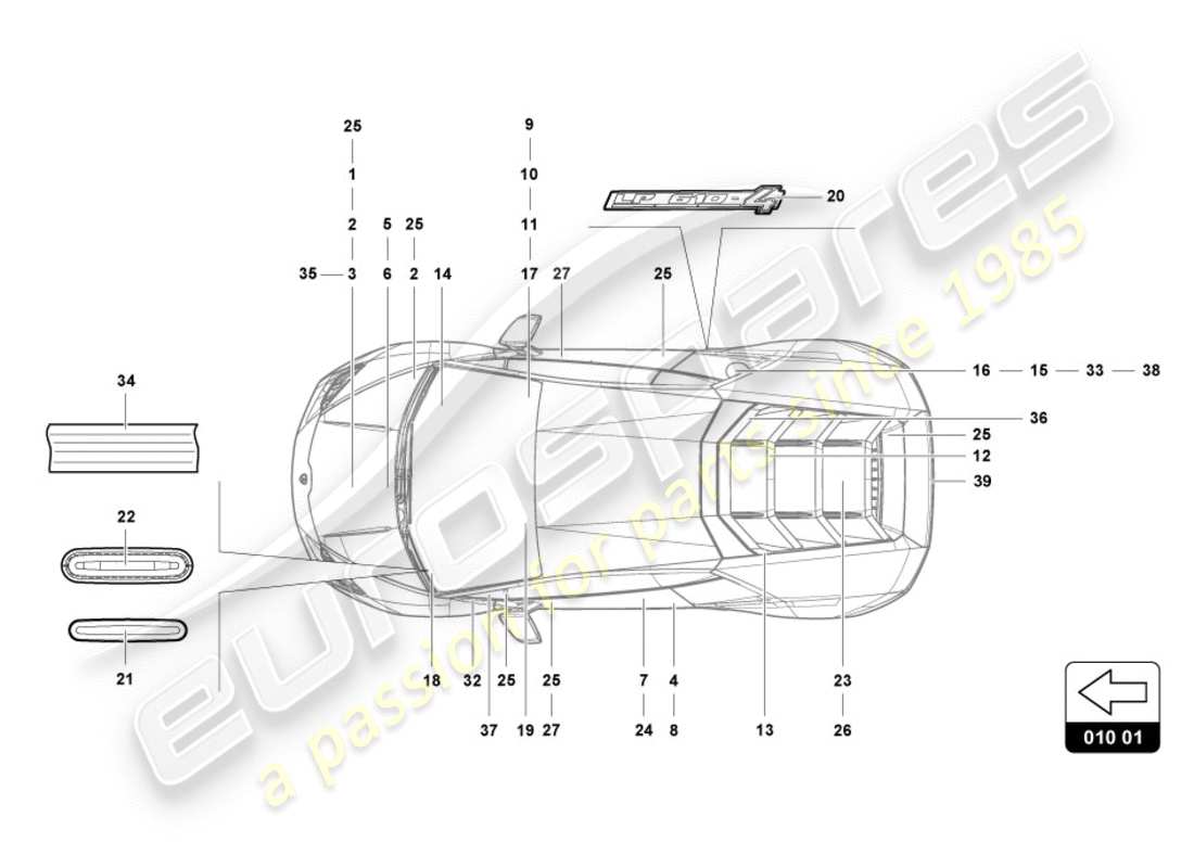 lamborghini performante coupe (2019) inscriptions/lettering part diagram