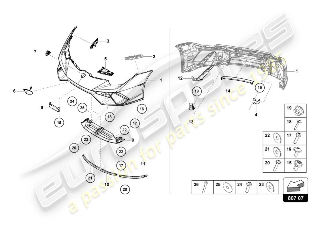 lamborghini performante coupe (2019) bumper, complete front part diagram