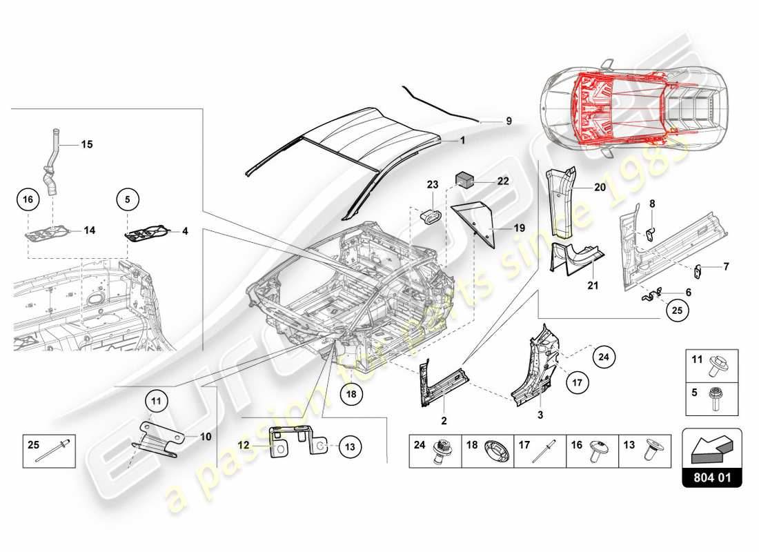 lamborghini lp580-2 coupe (2018) roof part diagram