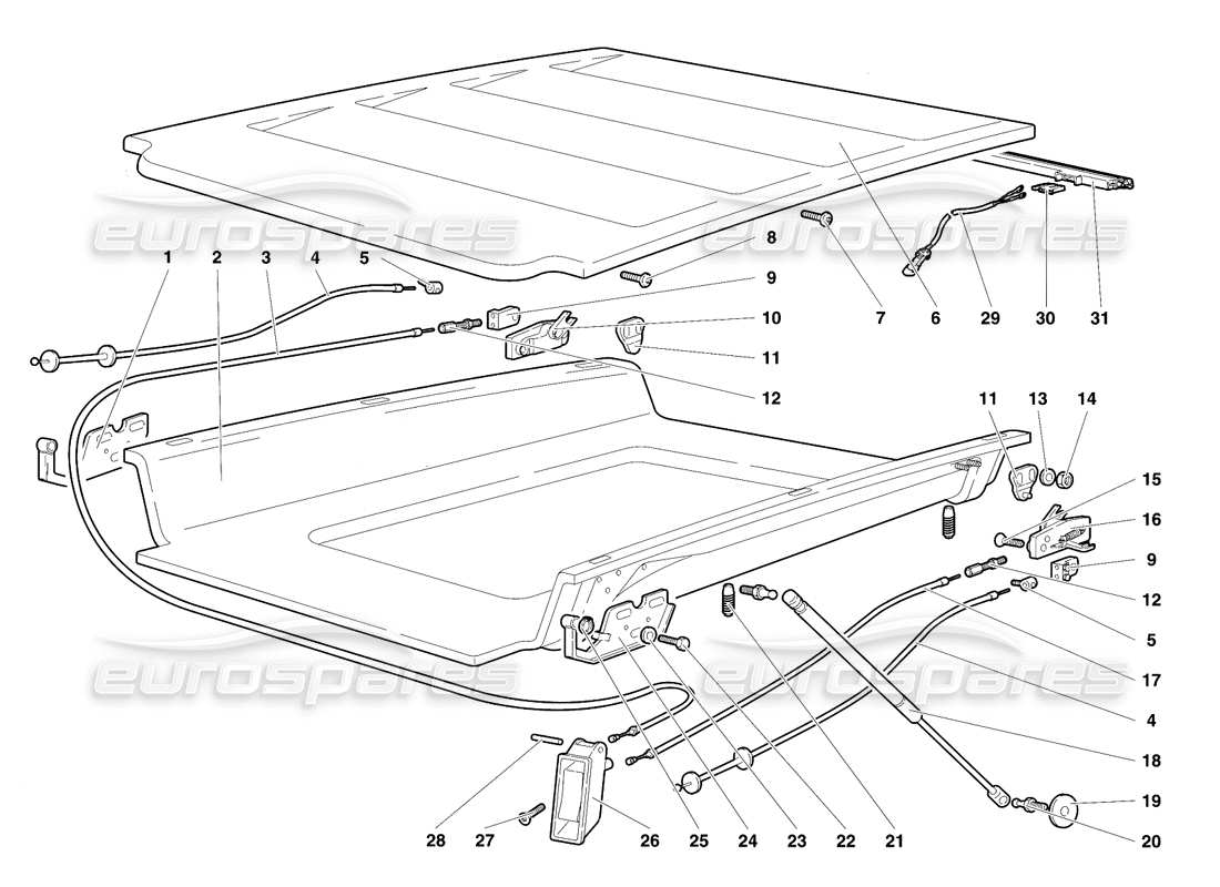 lamborghini diablo se30 (1995) engine hood part diagram