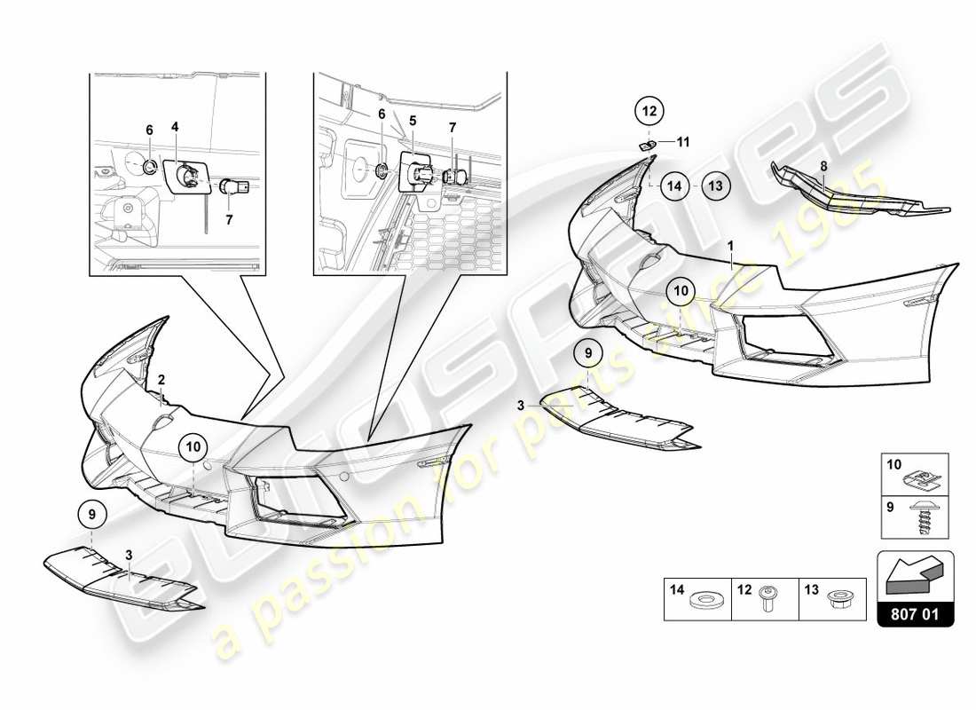 lamborghini lp700-4 coupe (2012) bumper, complete part diagram