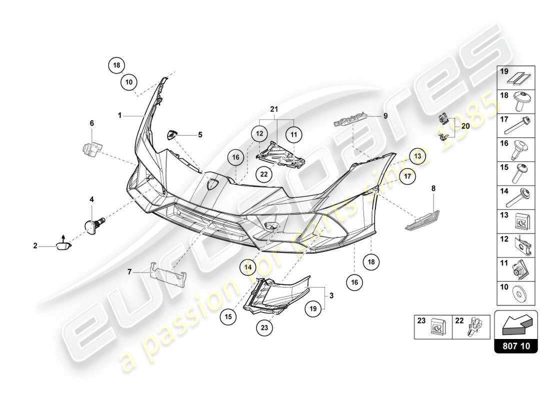 lamborghini evo coupe (2020) bumper front part diagram