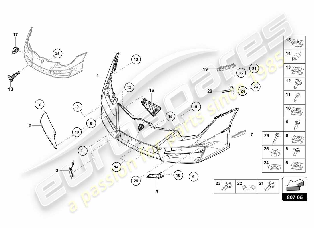 lamborghini lp580-2 spyder (2017) bumper, complete front part diagram