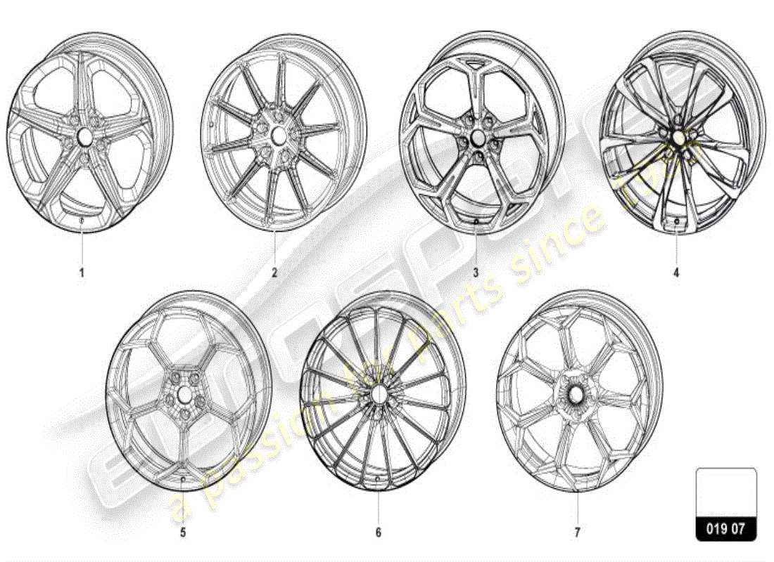 lamborghini urus (accessories) aluminium rim part diagram