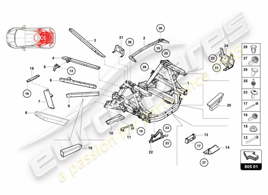 lamborghini lp610-4 spyder (2016) chassis rear, inner part diagram