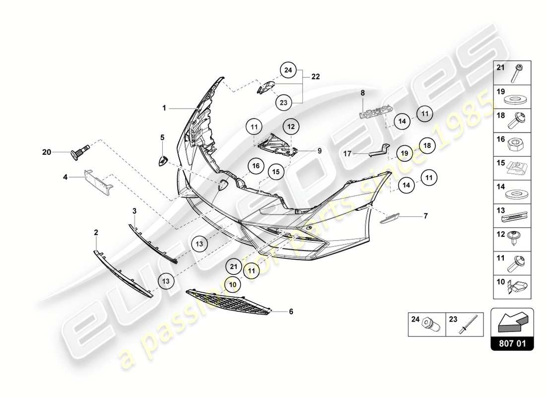 lamborghini lp610-4 spyder (2019) bumper, complete front part diagram