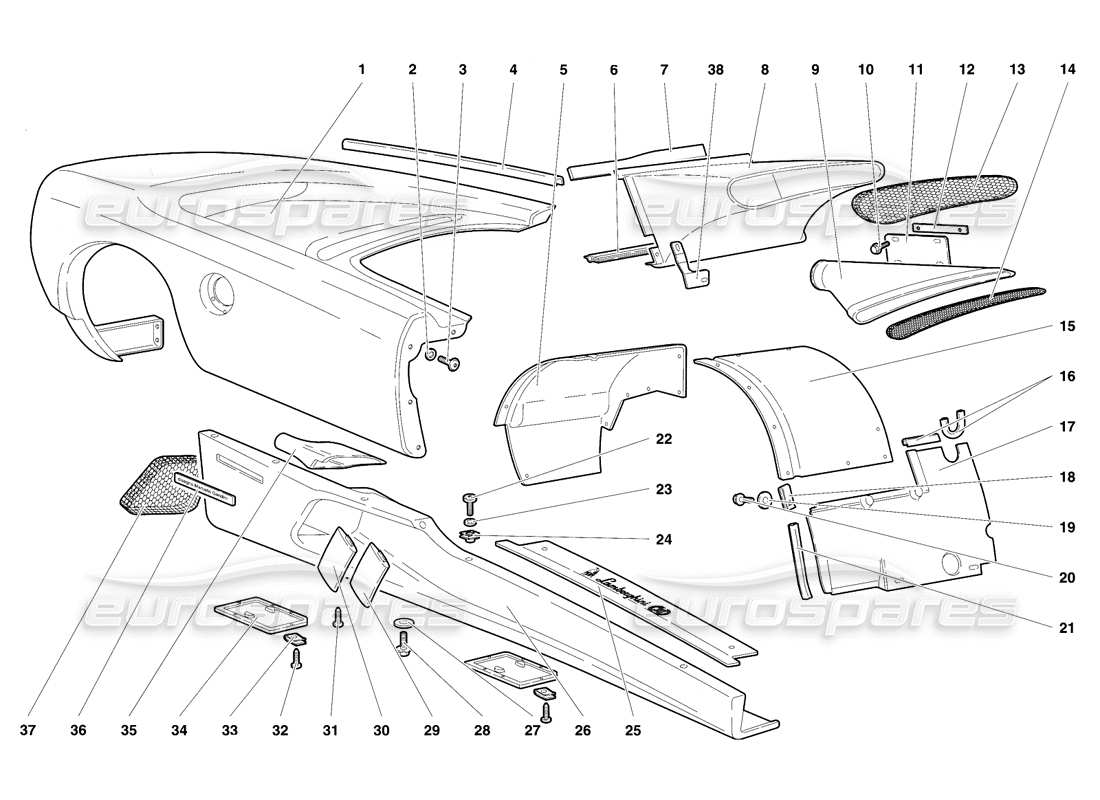 lamborghini diablo se30 (1995) body elements - right flank part diagram