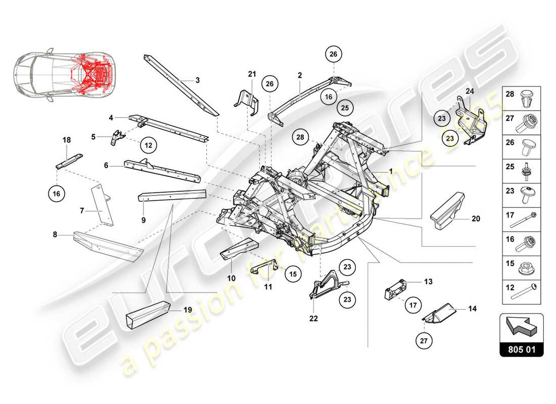 lamborghini evo coupe (2020) chassis part diagram