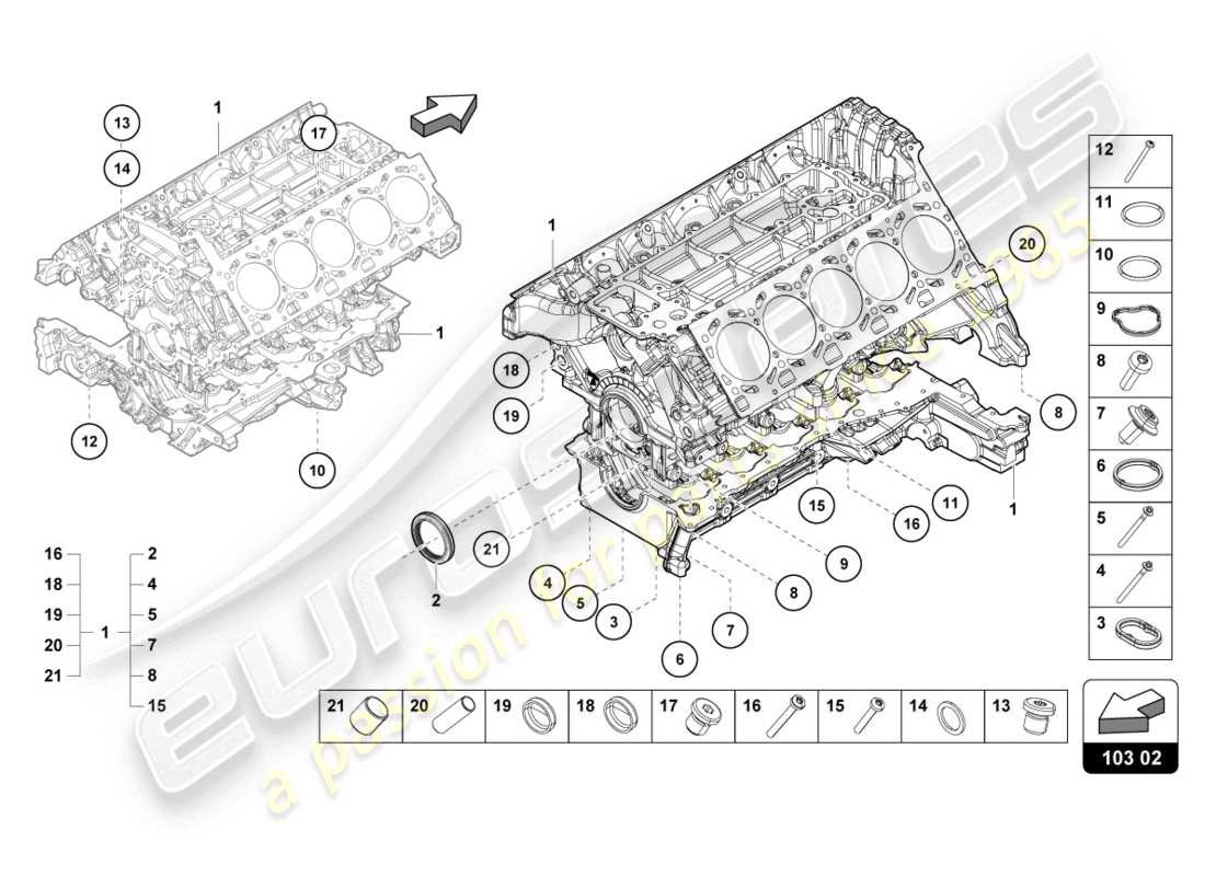 lamborghini evo coupe (2020) engine block parts diagram