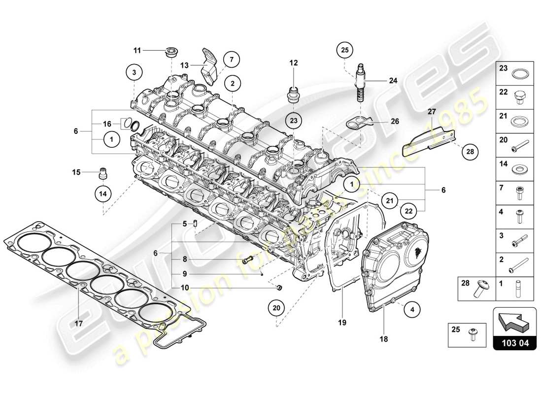 lamborghini lp720-4 coupe 50 (2014) cylinder head with studs and centering sleeves part diagram