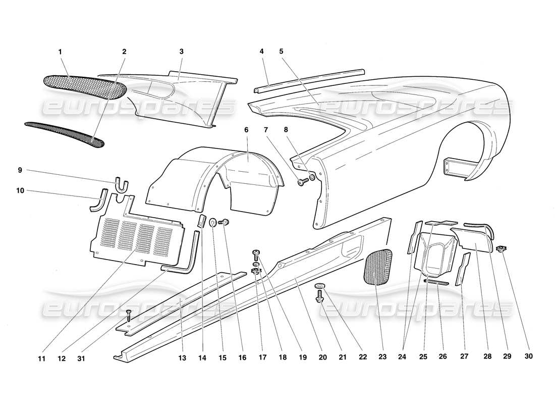 lamborghini diablo sv (1997) body elements - left flank part diagram