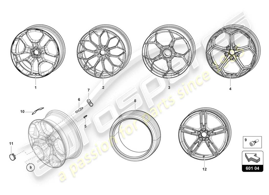 lamborghini evo spyder (2020) wheels/tyres part diagram