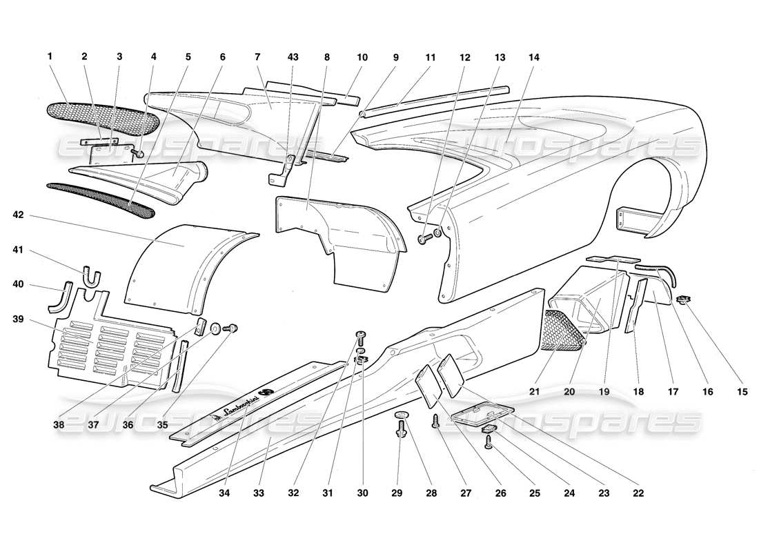 lamborghini diablo se30 (1995) body elements - left flank part diagram