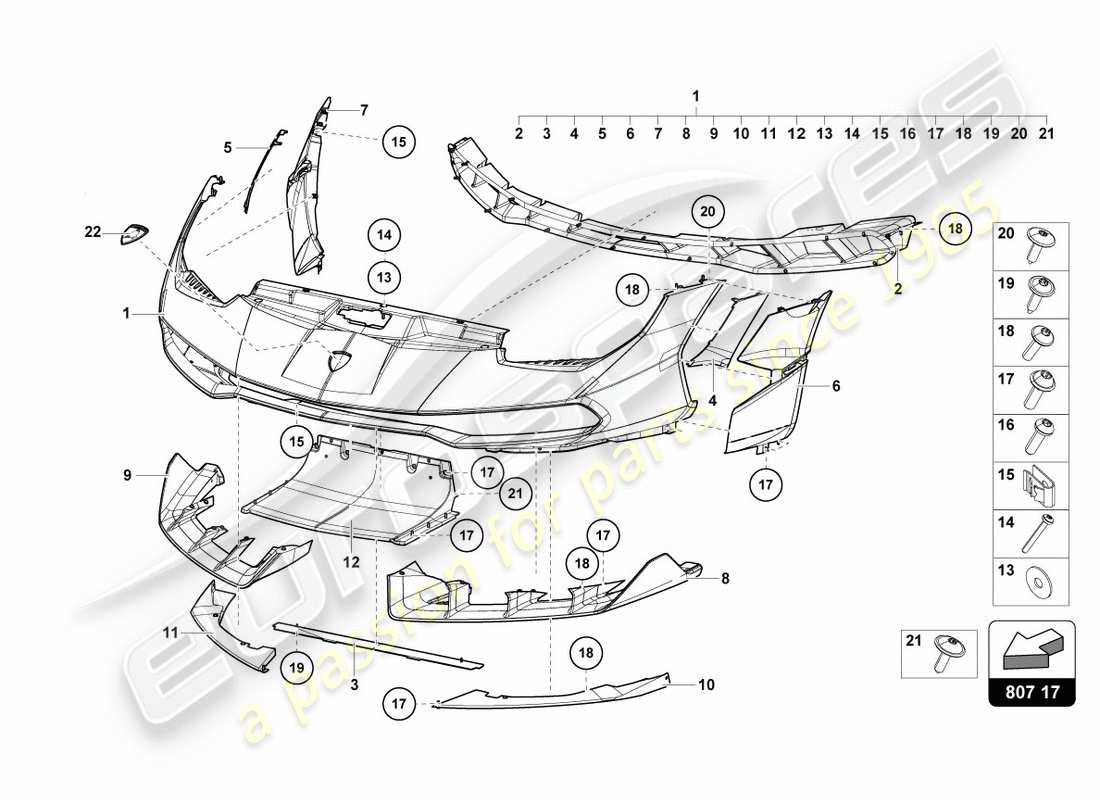 lamborghini centenario roadster (2017) bumper, complete front part diagram