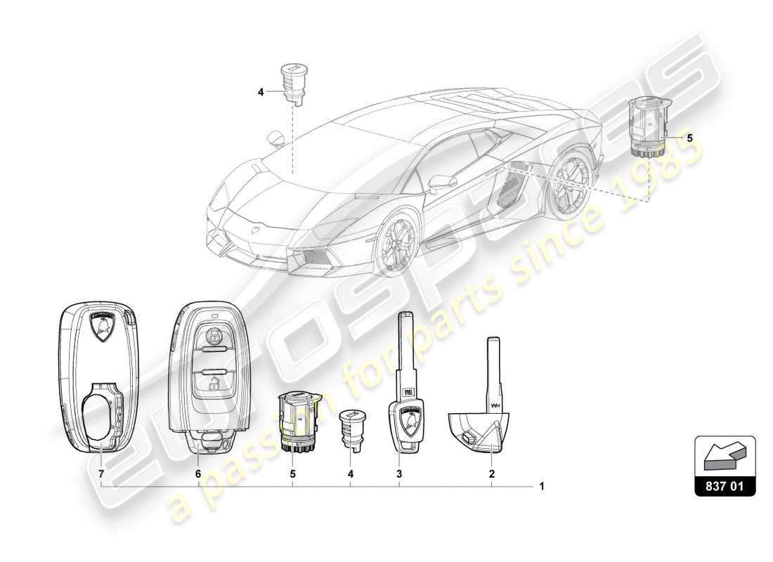 lamborghini centenario roadster (2017) lock cylinder with keys part diagram