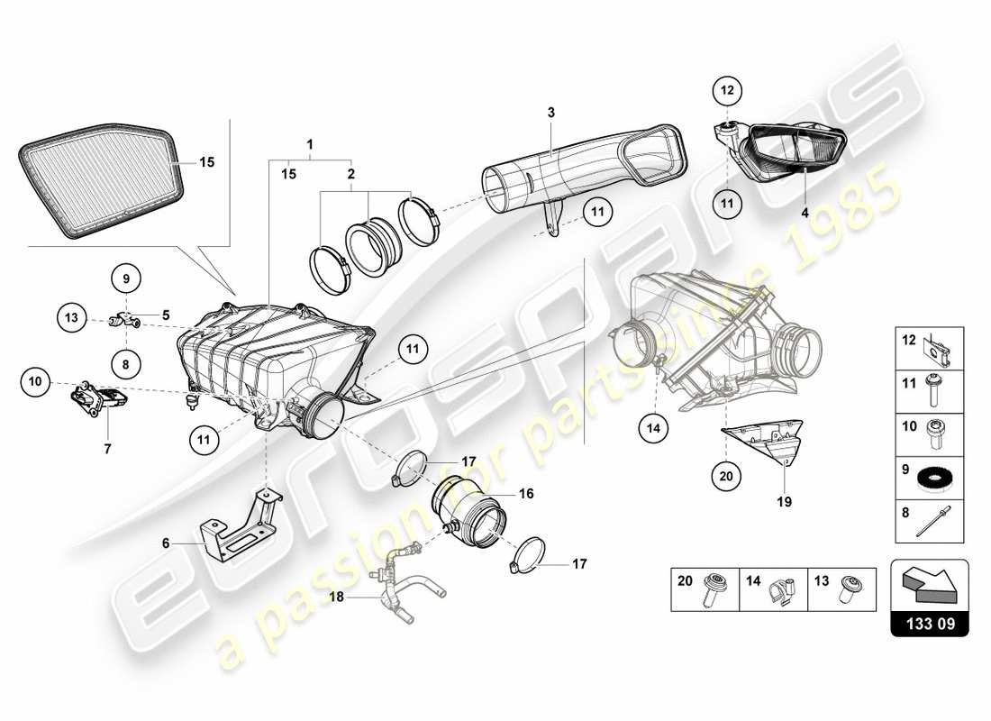 lamborghini performante spyder (2018) air filter housing part diagram