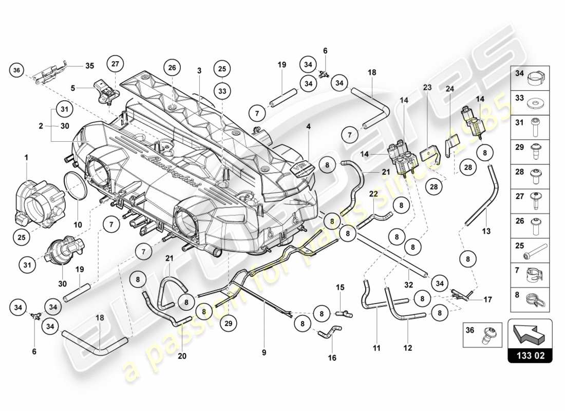 lamborghini centenario coupe (2017) intake manifold part diagram