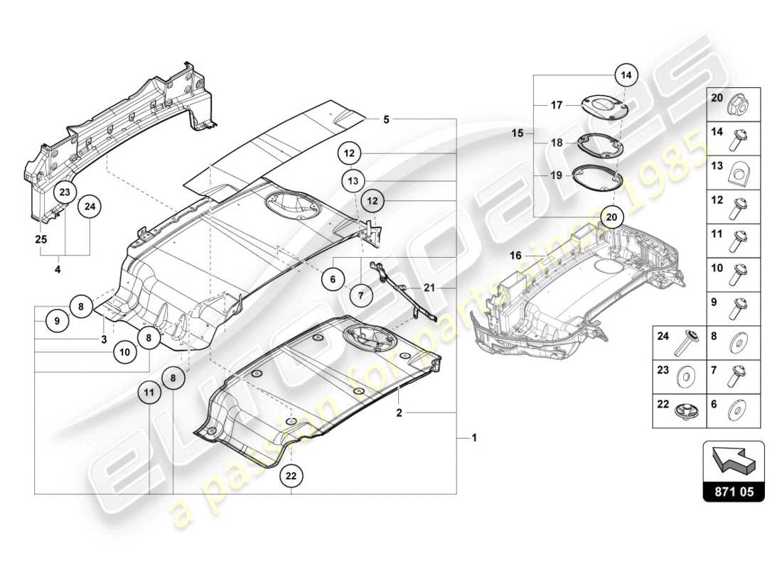 lamborghini evo spyder (2020) soft top box tray part diagram