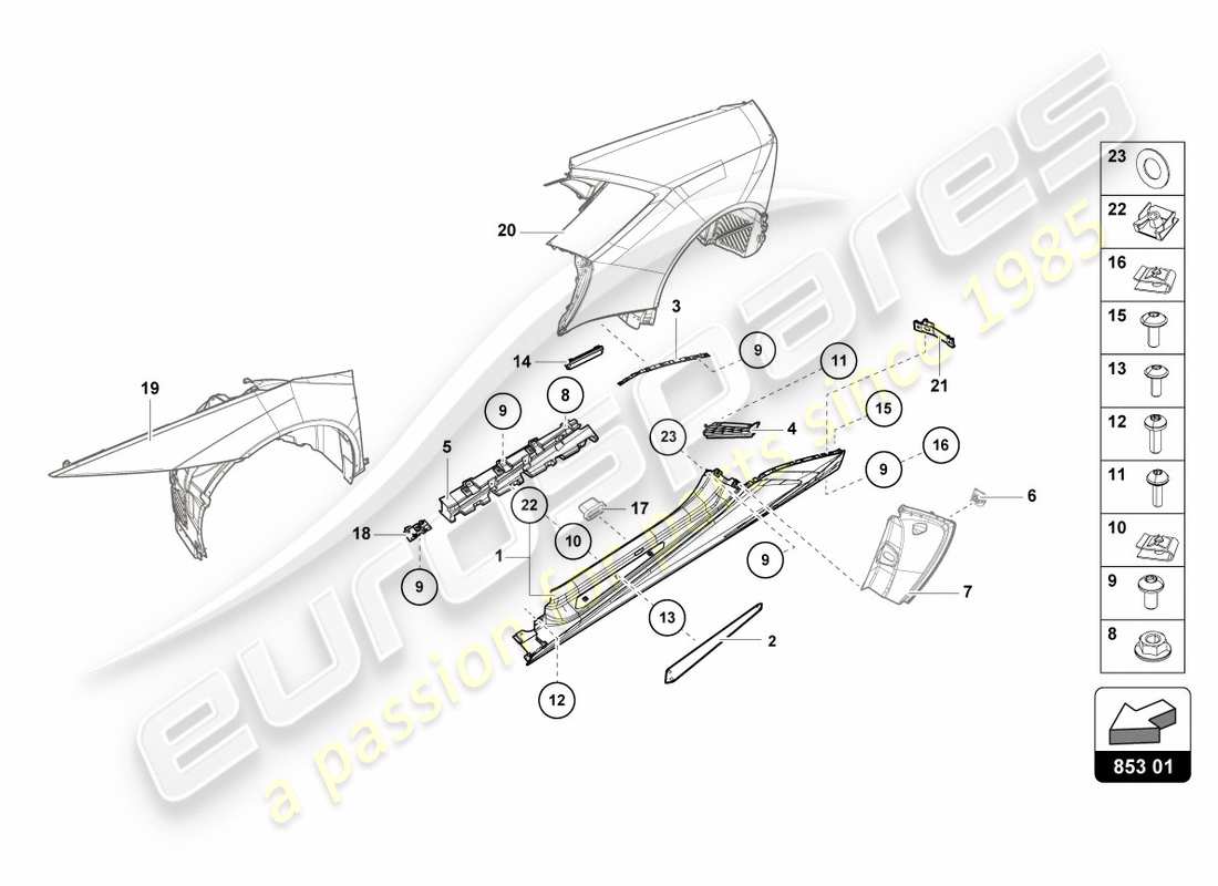 lamborghini lp580-2 coupe (2017) lower external side member for wheel housing part diagram