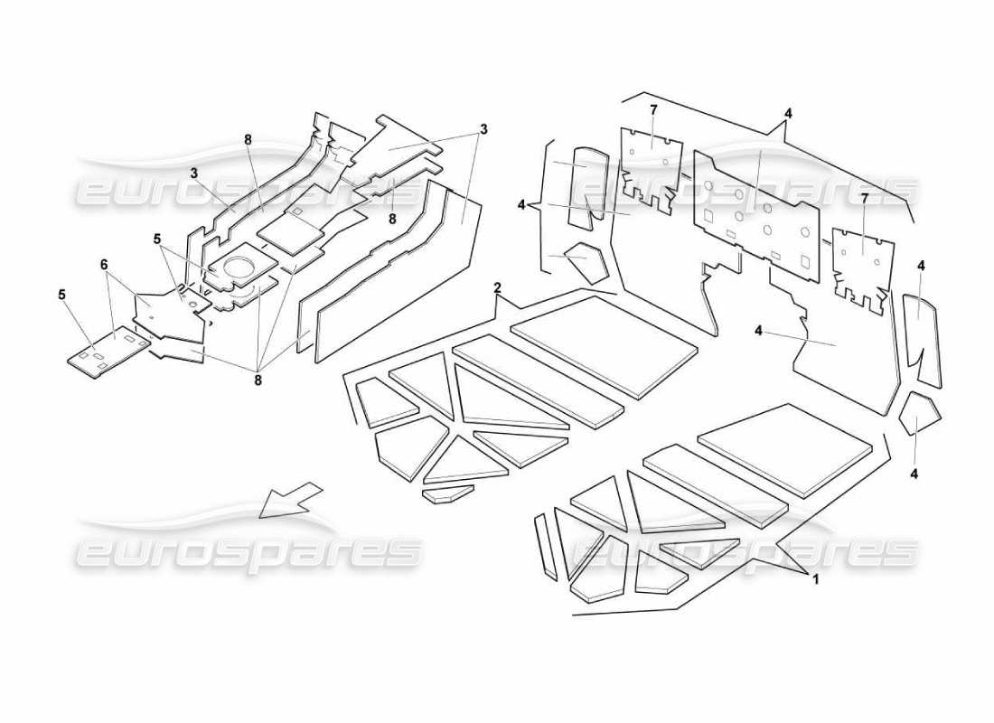 lamborghini murcielago lp670 insulations and soundproofing parts diagram